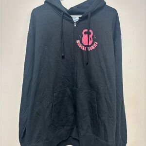 Black Zip-Up Hoodie with Muscle Mommy Graphic